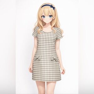 LODISPOTTO Cotton‎ Blend Tweed Bow Windowpane Mini Dress